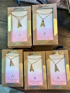 Bellissima 14K Gold Dipped 'A' Initial Necklace‎ with Pink Accents